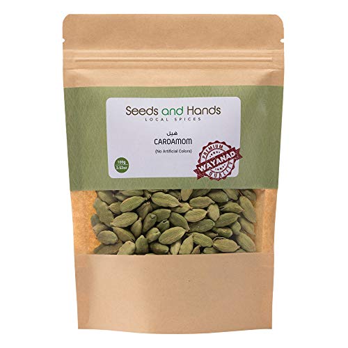 Seeds and Hands Wayanad 7mm+ Green Cardamom/Elaichi Whole [No Artificial Colors] Pack of 2 x 100g (200g)