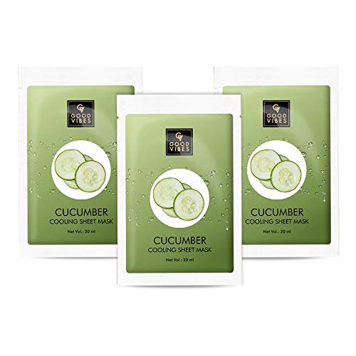Good Vibes Cucumber Cooling Sheet Mask (Pack of 3) | Lightweight Hydrating Moisturizing Softening Face Serum Sheet Mask For All Skin Types | No Animal Testing