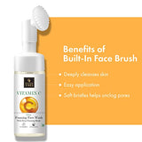 Good Vibes Vitamin C Glow Foaming Face Wash With Deep Cleansing Brush, 150 ml Non-Drying Brightening Face Cleanser For Clear Skin | No Parabens, No Sulphates, No Animal Testing