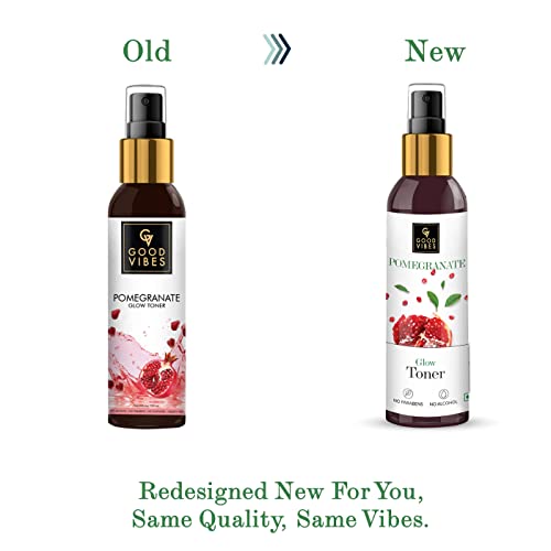 Good Vibes Pomegranate Glow Toner 120 ml, Anti Ageing Hydrating Light Weight Moisturizing Face Spray Toner for All Skin Types, Natural, No Alcohol, Parabens & Sulphates, No Animal Testing