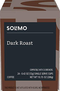 Solimo Coffee Pods, Dark Roast, Compatible with Keurig 2.0 K-Cup Brewers, 24 Count