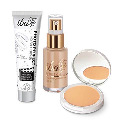 Iba Primer + Foundation + Compact Combo, Natural Beige, 30 millilitre l Long Lasting, Full Coverage Base Makeup l Vegan & Cruelty Free