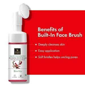 Good Vibes Rosehip Skin Clearing Foaming Face Wash With Deep Cleansing Brush, 150 ml | Rejuvenating Moisturizing Face Cleanser For All Skin Types | No Parabens, Sulphates & Mineral Oil