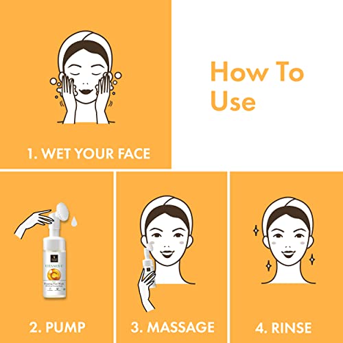 Good Vibes Vitamin C Glow Foaming Face Wash With Deep Cleansing Brush, 150 ml Non-Drying Brightening Face Cleanser For Clear Skin | No Parabens, No Sulphates, No Animal Testing