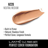 Lakme 9To5 Primer + Matte Perfect Cover Foundation, N220 Neutral Medium, 25 ml