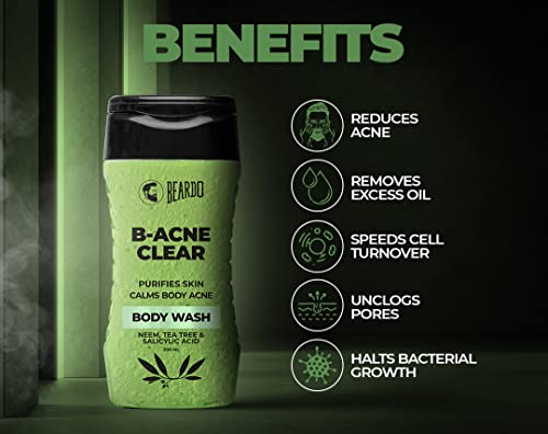 Beardo B-Acne Clear Body Wash for Men 200 ml | With Neem, Tea Tree and Salicylic Acid | Clean Clear Skin | For Body Acne and Skin Purification