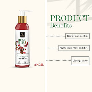 Good Vibes Face Wash - Rosehip Deep Cleansing, 200 ml Naturally Controls Excess Sebum & Acne, Moisturizing Skin Softening Formula for All Skin Types, No Parabens & Mineral Oil