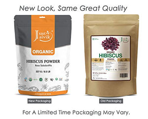 Just Jaivik Organic Hibiscus Flower Powder (Hibiscus Sabdariffa) 227 g Usda Certified Organic| Biodegradable Resealable Zip Lock Pouch