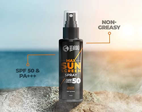 Beardo Max Sunscreen Spray SPF-50 P+++ for Indian men, 50ml | Non-greasy Sunscreen | Suitable for Oily, Acne Prone Skin | Oil Free Sunscreen
