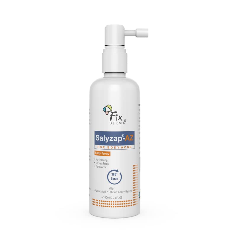 Fixderma Salyzap-AZ Body Acne Treatment spray | For Acne on body parts like Back, Upper arms | Acne breakouts | Acne Scars | Non-greasy Spray | Paraben free | Unclog Pores, 100ml