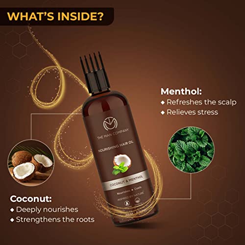 The Man Company Coconut Nourishing Hair Growth Oil with Menthol | For Thick, Soft and Strong Hair | Reduces Hair Fall | Comb Applicator Bottle for Men and Women - 200ml