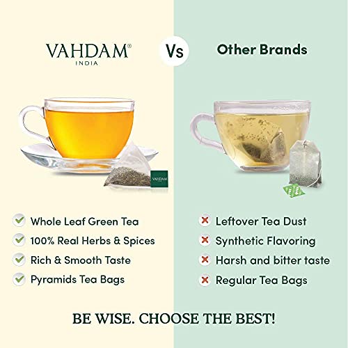 VAHDAM - Organic Ginger Lemon Vitamic C Rich Green Tea - 50 Tea Bags | 100% Natural | Certified Organic Detox Tea & Ginger Tea Aids Weight Loss