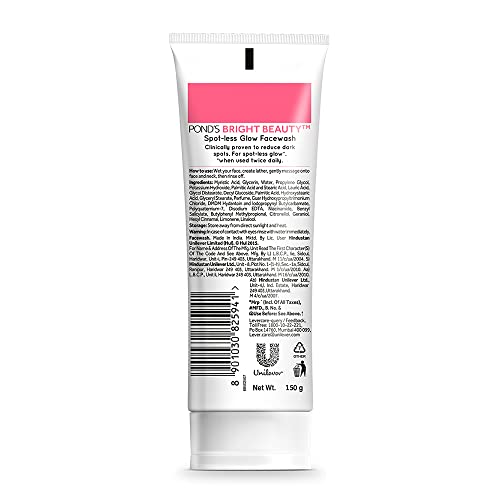 POND's Bright Beauty Spot-less Glow Face Wash With Vitamins, Removes Dead Skin Cells & Dark Spots, Double Brightness Action, All Skin Types, 150g