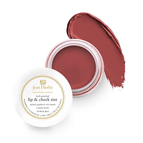 Just Herbs Ayurvedic, Natural Lip & Cheek Tint, Blush For Women - SLS ,Chemical & Paraben Free - 01 Brick Red (Creamy Matte)