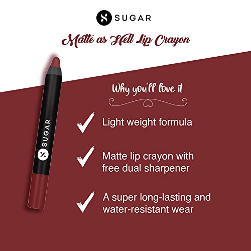 SUGAR Cosmetics - Matte As Hell - Crayon Lipstick -15 Stephanie Plum (Plum Mauve) - 3.5 gms - Bold and Silky Matte Finish Lipstick, Lightweight, Lasts Up to 12 hours