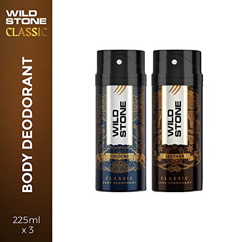 Wild Stone Classic Cologne and Leather Long Lasting Deodorants for Men, Pack of 2 (225ml each)