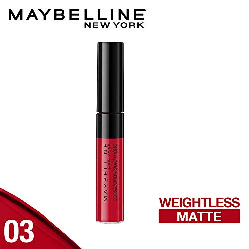 Maybelline New York Sensational Liquid Matte Lipstick 03 Flush It Red, 7G.