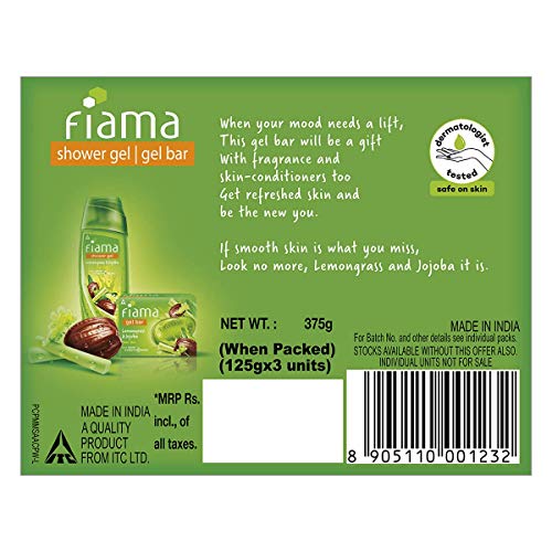 Fiama Gel Bar, Lemongrass and Jojoba for smooth skin, with skin conditioners, 125g (Pack of 3)