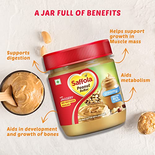 Saffola Peanut Butter with Jaggery | No Refined Sugar| Creamy| 24.3g Protein, 350g