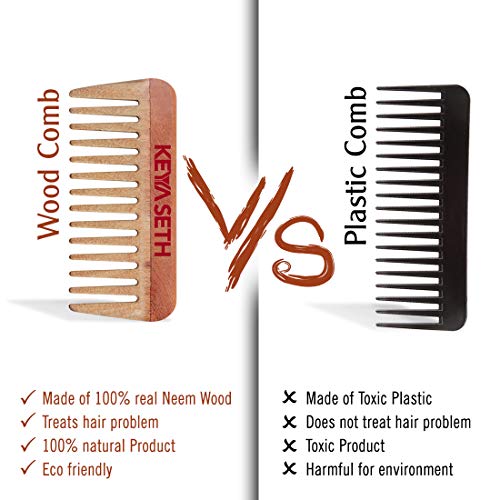 Keya Seth Aromatherapy, Neem Wooden Comb Wide Tooth for Hair Growth for Men & Women All Purpose Small Size.
