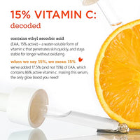 Plum 15% Vitamin C Face Serum with Mandarin for Glowing Skin with Pure Ethyl Ascorbic Acid for Hyperpigmentation & Dull Skin, Fragrance-Free, 20 ml