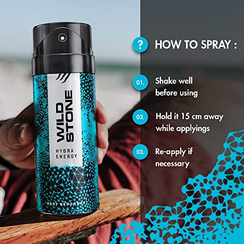 Wild Stone Hydra Energy Deodorants for Men, Long Lasting Strong Masculine Fragrance, Pack of 2 (150ml each)