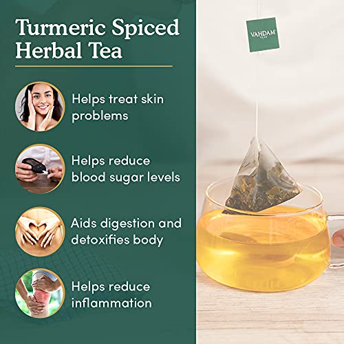 VAHDAM - Organic Spiced Turmeric Tea - 50 Herbal Tea Bags | Blend of Turmeric Powder & Fresh Spices | Herbal Tea for Weight Loss | 100% Natural Detox
