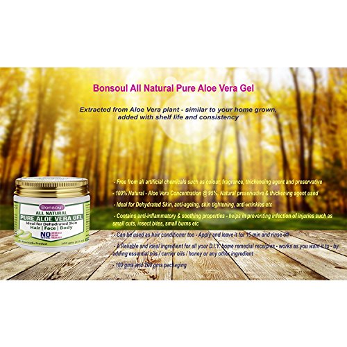 BONSOUL All Natural and Pure Aloe Vera Gel | 99% Aloe Vera | Ideal for Dehydrated Skin | Hair, Face and Body (200 GMS)