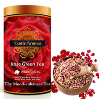 Exotic Aromas Rose Green Tea (200 G Serves 100 cups), with rose petals for good skin, hair, soothes menstrual cramps and weightloss