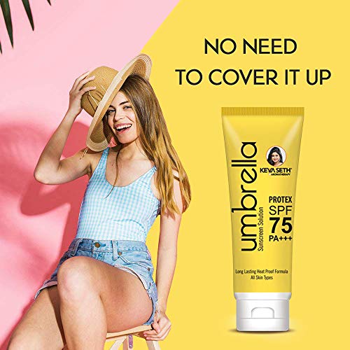 Keya Seth Aromatherapy, Umbrella Sunscreen Solution SPF 75 with PA+++ Long Lasting UV & Heat Protection Formula Oil Control Enriched Micronized Zinc Oxide 100ml