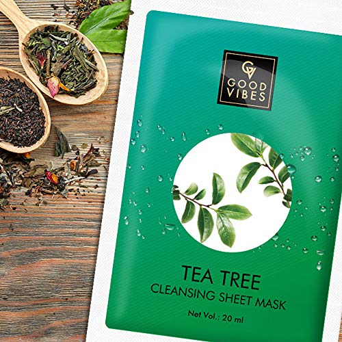Good Vibes Tea Tree Cleansing Sheet Mask (Pack of 3) | Lightweight Hydrating Moisturizing Softening Face Serum Sheet Mask For All Skin Types | No Animal Testing