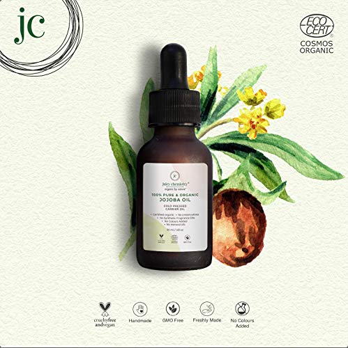 Juicy Chemistry Certified Organic Jojoba Oil, 30ml for Hair and Skin, Oil for Healthy Hair, Scalp and Glowing Skin, Carrier Coldpressed Oil for Women and Men