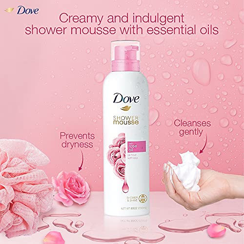 Dove Creamy Shower and Shaving Mousse, Gentle Cleanser Infused with Rose Oil for Nourishment, Gives 24 Hour Softness, Sulphate-Free, 200 ml
