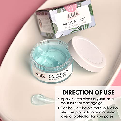 Auli Magic Potion Mattifying Anti-Acne Scar Removing Anti-Tan Sweat Proof Cooling Aloe Vera and Turmeric Gel for All Skin Types - 60gm