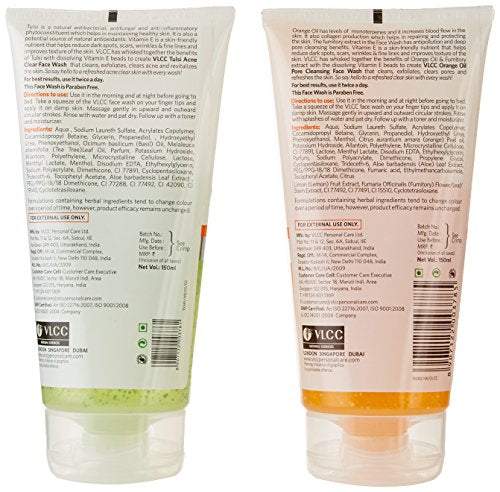 VLCC Tulsi Face Wash, 150ml with Free Orange Oil Face Wash, 150ml