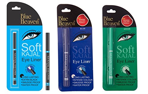 Blue Heaven Combo of 3 Pc Soft Kajal(Black),Soft Kajal(Blue),& Soft Kajal(Green)