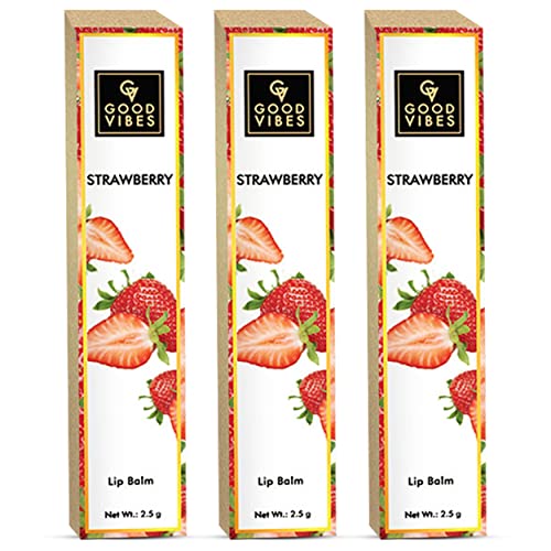 Good Vibes Strawberry Lip Balm, 2.5 g (Pack of 3) | Provides In-Depth Nourishment For Soft & Smooth Lips | Lightweight, Hydrating, Moisturizing, Nourishing | No Parabens & Mineral Oil