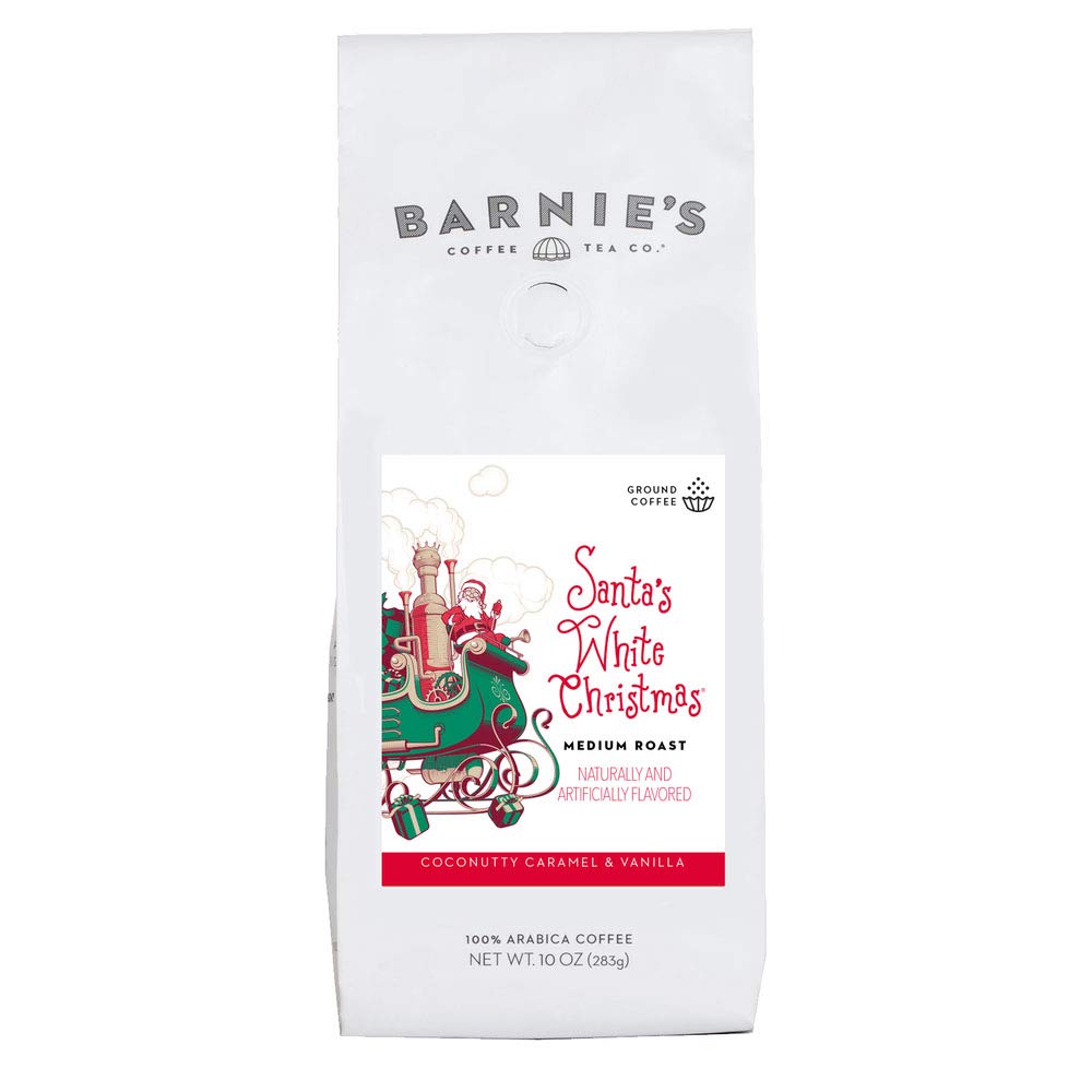Barnie's  Santa's  White Christmas Whole Bean Coffee with Smooth Coconut, Caramel and Warm Vanilla Flavors, Medium Roasted Arabica Coffee Beans, 10 oz Bag