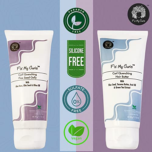 Fix My Curls, Curl Quenching Moisture Styling Bundle For Curly And Wavy Hair Low porosity 3A to 4A Curls, 50 G Each