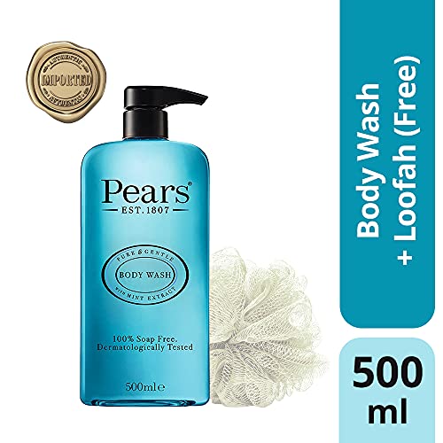Pears Pure & Gentle Mint Extract Body Wash With Glycerin , Dermatogically Tested,, 100% Soap Free Shower gel,Imported,500 ml (Free Loofah)