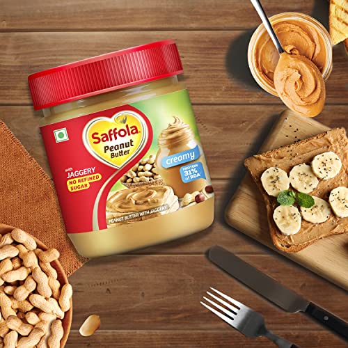 Saffola Peanut Butter with Jaggery | No Refined Sugar| Creamy| 24.3g Protein, 350g