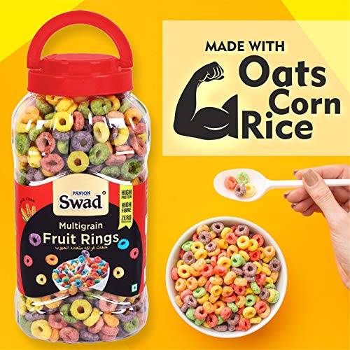 Swad Breakfast Cereal, Multigrain Fruit Rings (Made with Oats, Rice, Corn, High Fibre Frooty Loops Cereal for Kids) Jar, 280 g
