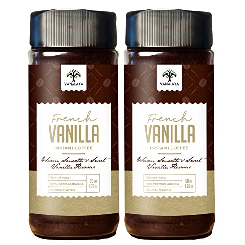 Vanalaya French Vanilla Instant Coffee, Black Coffee Powder With Rich Aroma & Taste For Weight Loss, Stress Relief (Pack Of 2X50gm)
