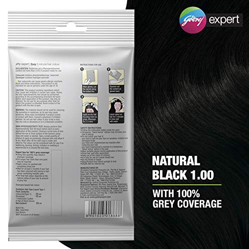 Godrej Expert Easy 5 Minute Shampoo Hair Colour Sachet - Natural Black 75ml , (Pack of 3)
