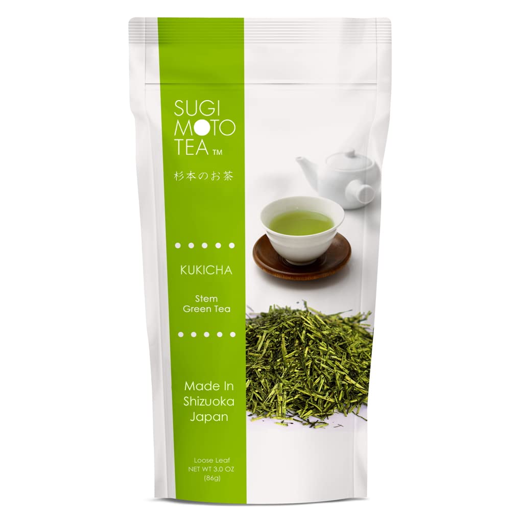 [Sugimoto Tea] Japanese Kuki Cha Loose Leaf Green Tea - Low Caffeine, High L-theanine, Authentic Flavor, Savory Umami Flavor from Shizuoka, Japan (3.5 oz x 1 Pack)