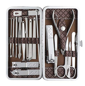 Beauté Secrets Manicure Kit, Pedicure Tools for Feet, Nail Clipper, Ear Pick Tweezers, Manicure Pedicure kit for Women and Men, 18 Pieces, Brown