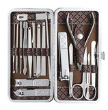 Beauté Secrets Manicure Kit, Pedicure Tools for Feet, Nail Clipper, Ear Pick Tweezers, Manicure Pedicure kit for Women and Men, 18 Pieces, Brown