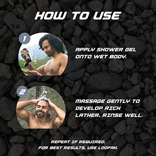 Biker's Deep Cleaning Shower Gel, Enriched with Volcanic Ash, Intense Freshness, Moisturized Feel, Black, Fresh, 225 ml
