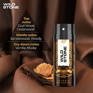 Wild Stone Classic Leather Long lasting Masculine Deodorant for Men, 225ml