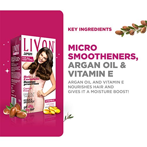 Livon Serum for Frizz-free, Smooth Hair, With Argan Oil & Vitamin E, 50 ml (Pack of 2), Transparent